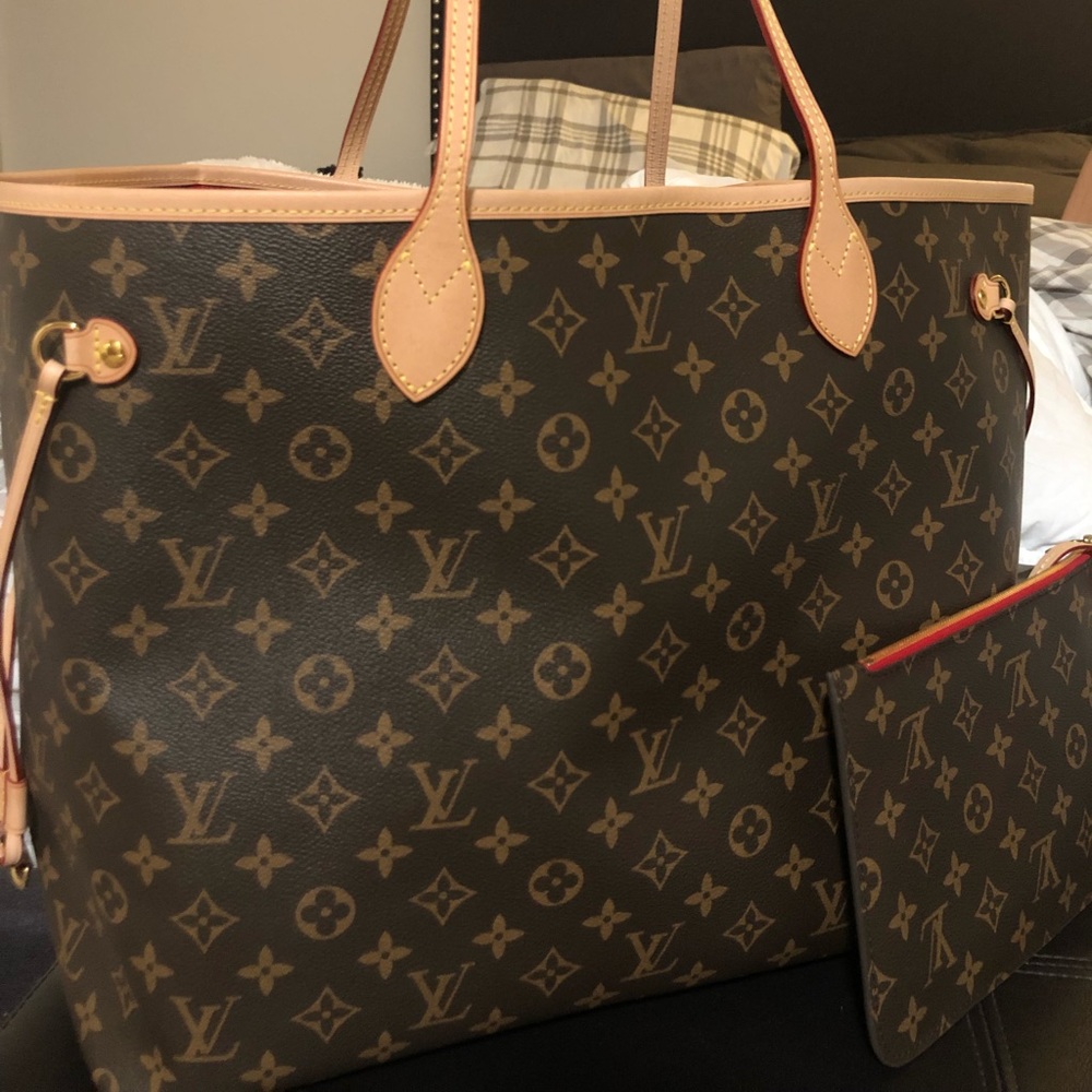 Neverful MM Louis Vuitton Brown Monogram Canvas Peony Neverfull GM Gold Hardware